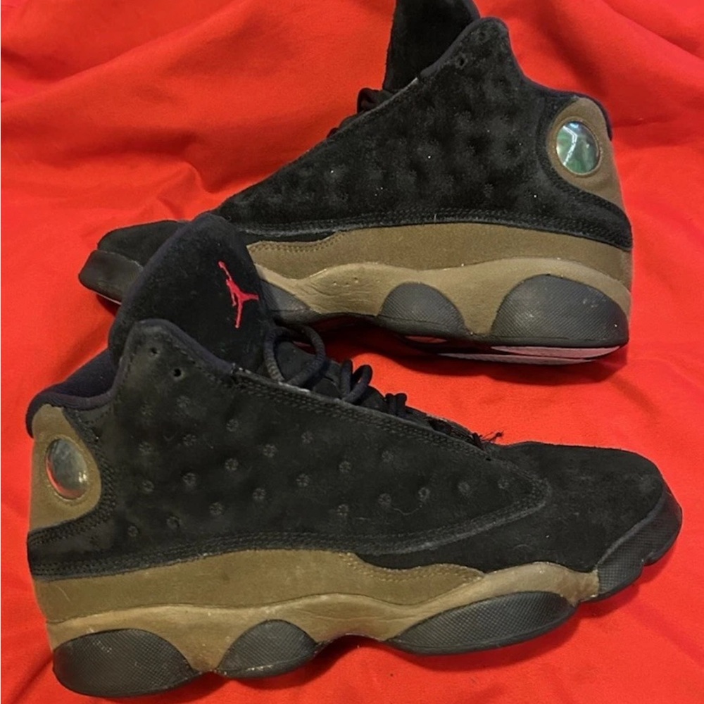 Jordan 13 Retro Black and Olive Kids Sneakers